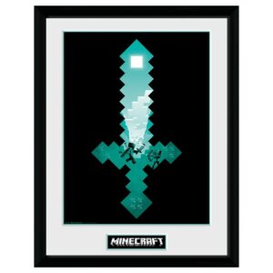 Poster encadré de l'épée en diamant Minecraft fabriqué par GB Eyees et disponible chez Galaxy Pop le magasin geek