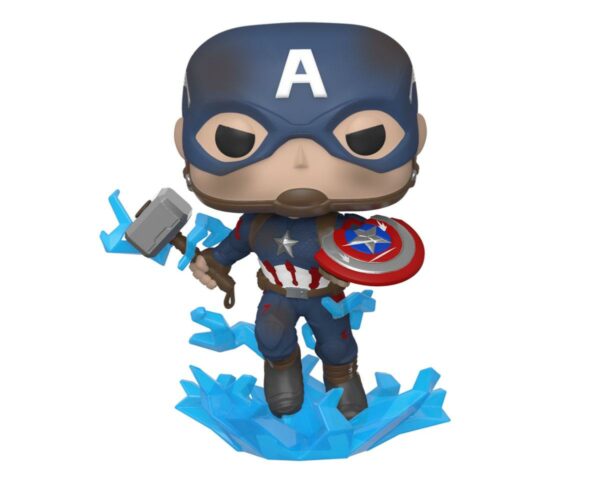 Figurine officielle Funko Pop Captain America Mjolnier et bouclier des films Marvel Les Avengers et disponible chez Galaxy Pop le magasin geek