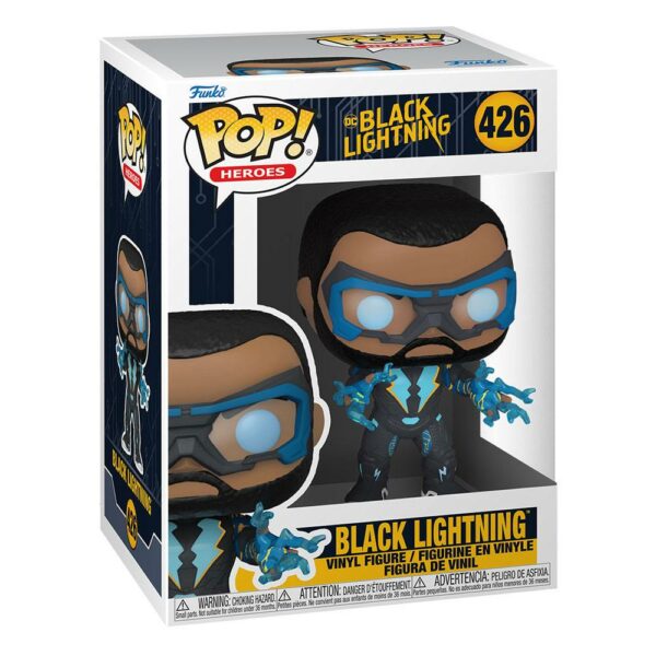 Figurine officielle Funko Pop de Black Lightning héros de la série de DC Comics et disponible chez Galaxy Pop le magasin geek