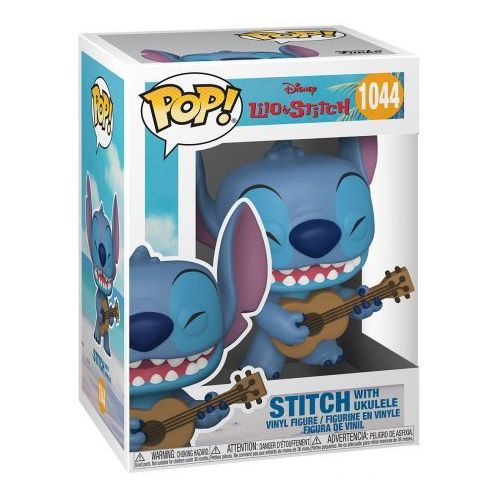 Figurine officielle Funko Pop de Stitch jouant du Ukelele du dessin animé Lilo & Stitch et disponible chez Galaxy Pop le magasin geek