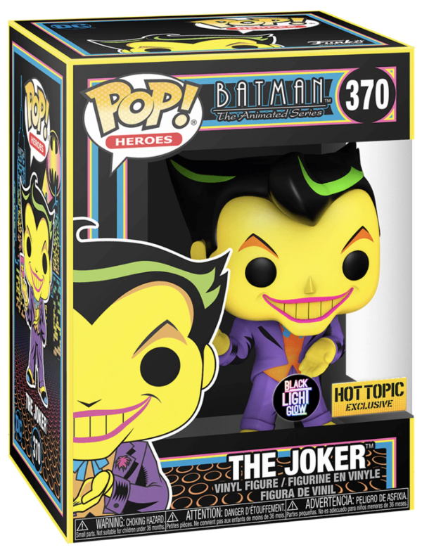 Figurine officielle Funko Pop du Joker en version Black Light du dessin animé Batman et disponible chez Galaxy Pop le magasin geek