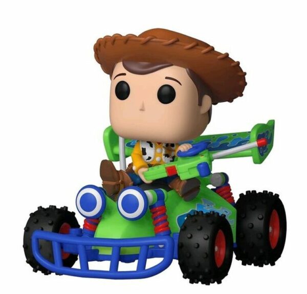 Figurine officielle Funko Pop de Woody conduisant RCdu film d'animation de Disney Pixar Toy Story et disponible chez Galaxy Pop le magasin geek
