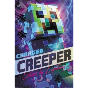 Poster officielle Minecraft du Creeper chargé et disponible chez Galaxy Pop le magasin Geek