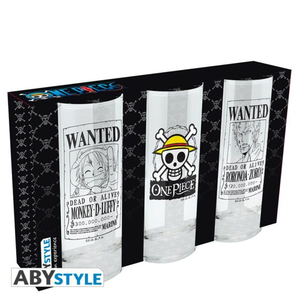 Set de 3 verres x2 officiels du manga One Piece par le fabricant Abystyle et disponible chez Galaxy Pop votre magasin geek.